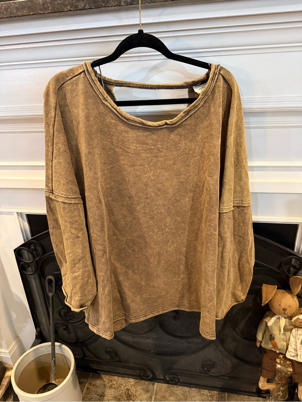 Relaxed Washed oversized Brown Long-Sleeve Tee
